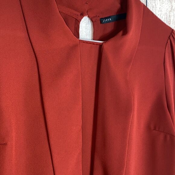Jieru Top Womens size Small Chiffon long sleeve front Tie Blouse Maroon Preppy - Picture 5 of 10